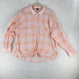 Torrid Plaid Pink Lindsay Drop Shoulder Button-Down Shirt Womens Plus Size‎ 2X